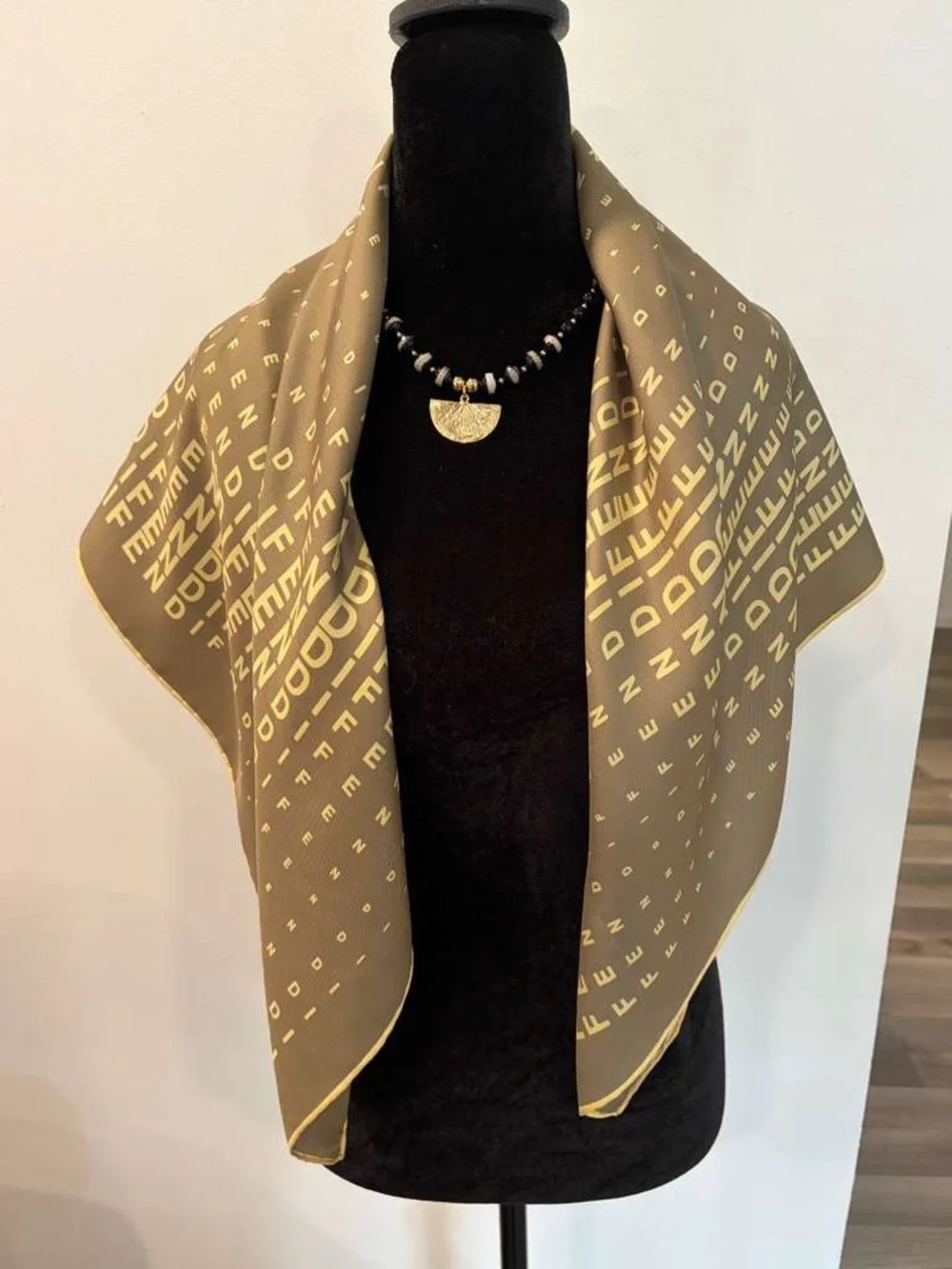 Fendi Silk Scarf Brown Beige Logo Print Hand Rolled Made in Italy
